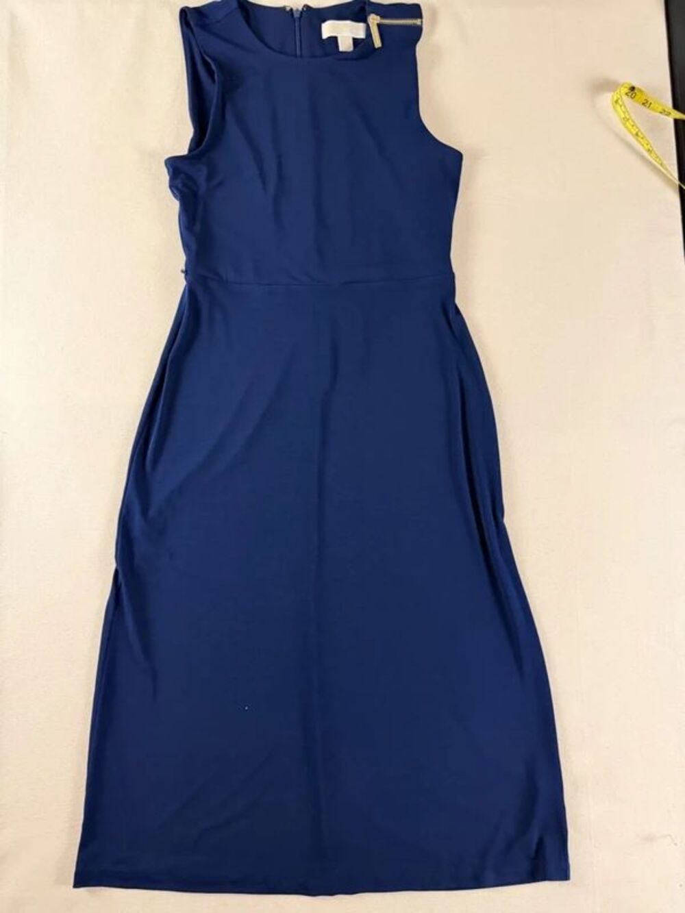 Michael Kors Navy Midi Dress XS Gold Shoulder Zipper
